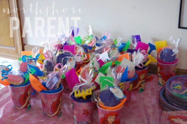 ariel party favors a beach bucket with tools