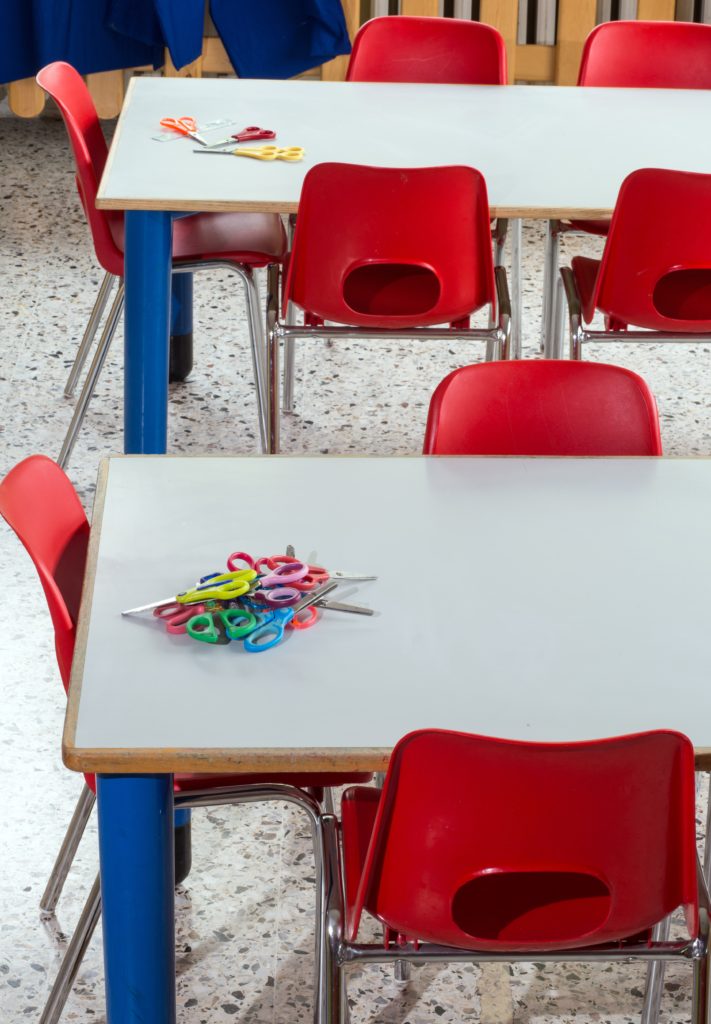 small plastic chairs in the nursery kindergarten class