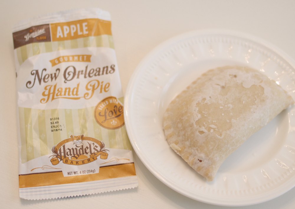 haydel's hand pie bag and a pie on a white plate