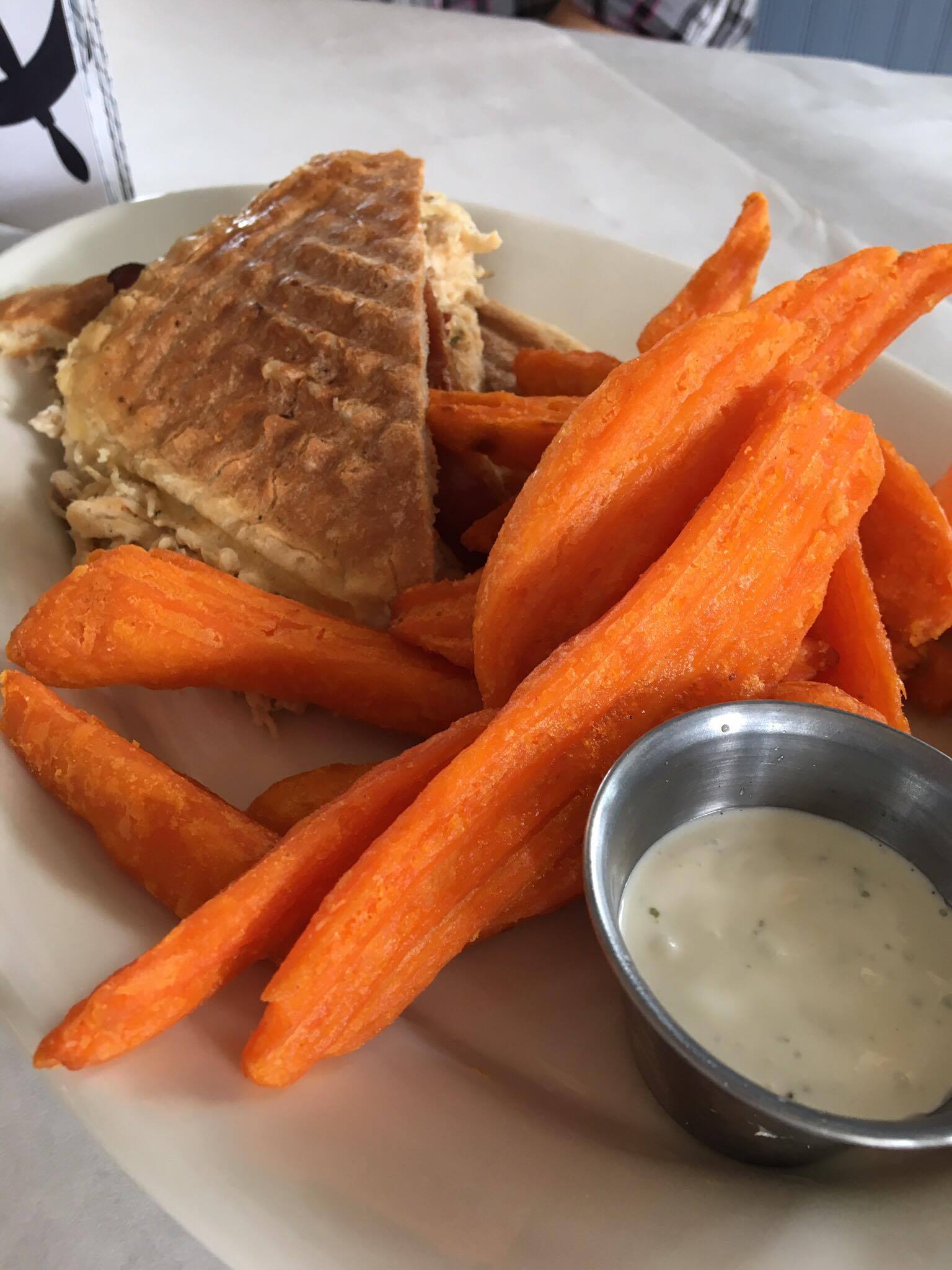 cordon bleu panini with sweet potato fries