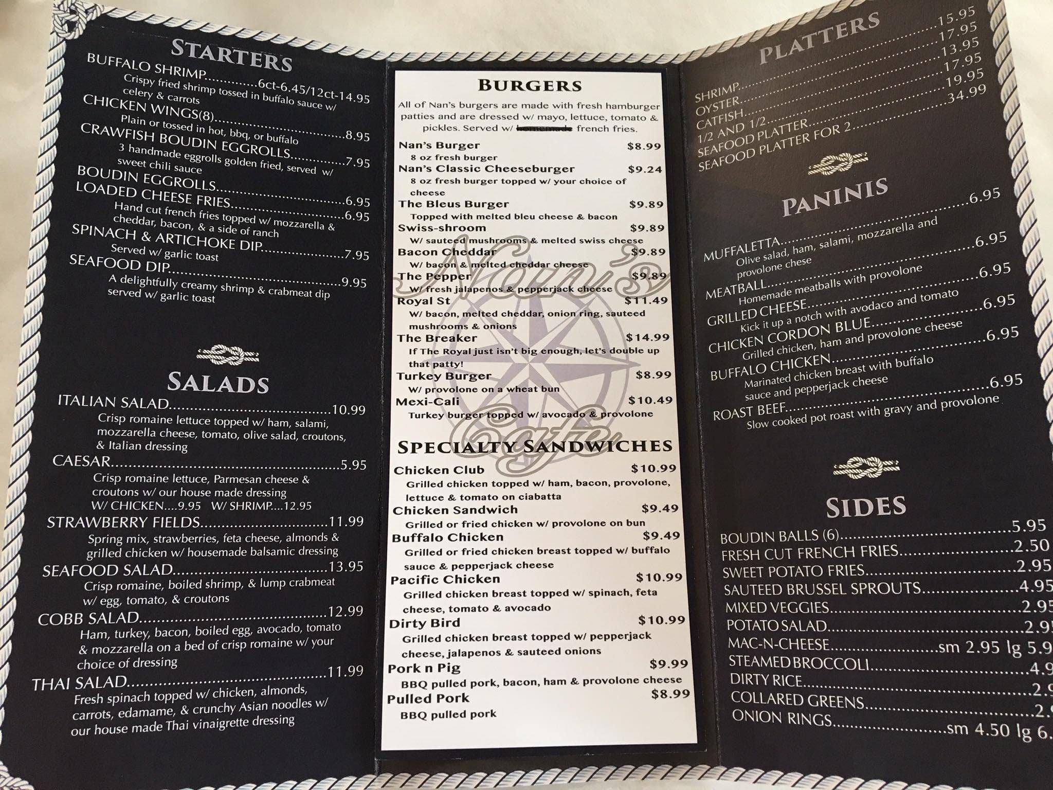 menu for nan's new orleans cafe in mandeville