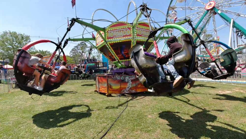 Picture of the carnival ride, the Tornado as it spins at the Ponchatoula Strawberry Festival. 